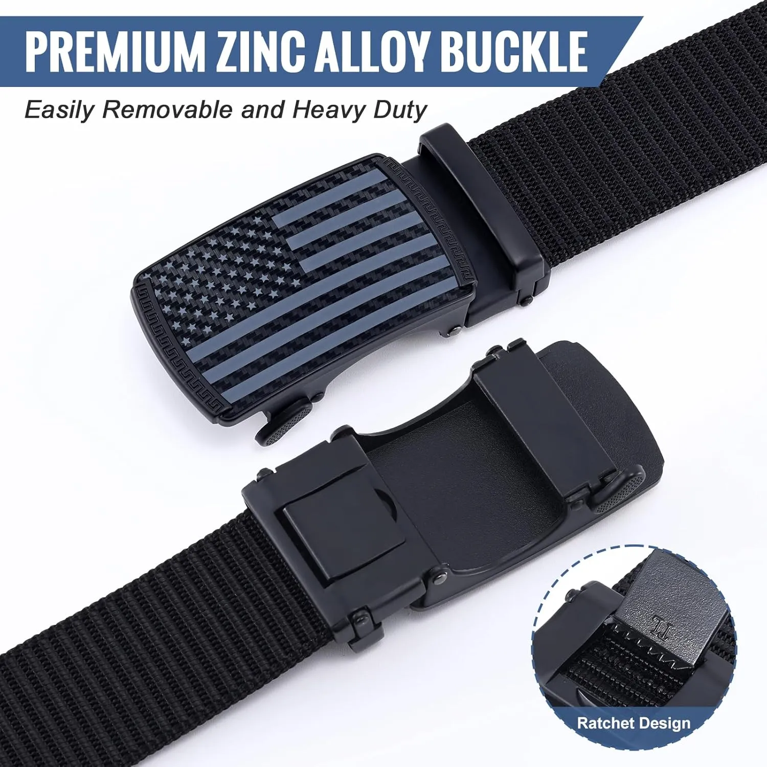 SANSTHS Golf Ratchet Belt for Men, Mens Belt Casual 1 1/3" Flag Pattern Auto Slide Buckle for Jeans