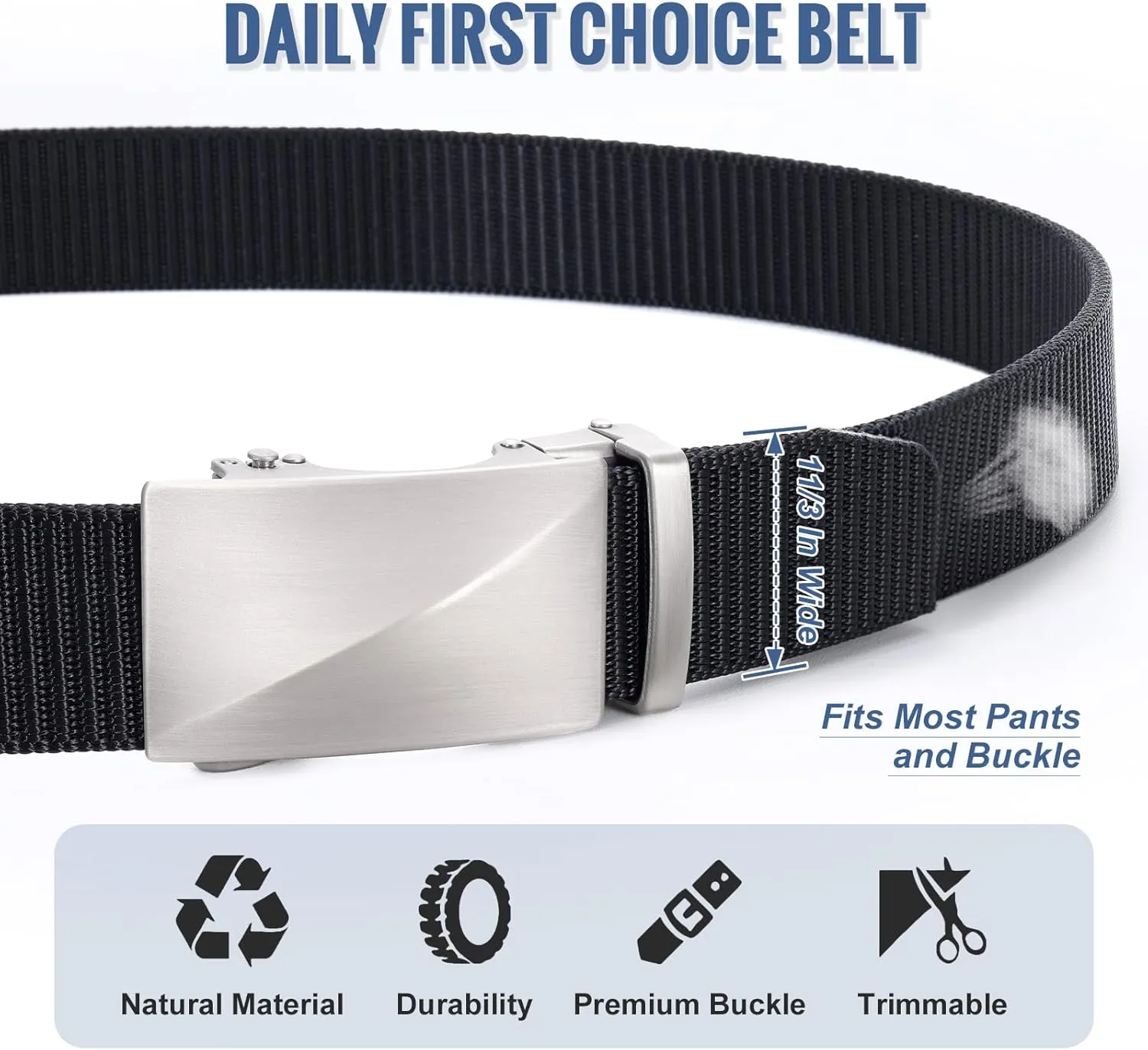 SANSTHS Golf Ratchet Belt for Men, Mens Belt Casual 1 1/3" Flag Pattern Auto Slide Buckle for Jeans