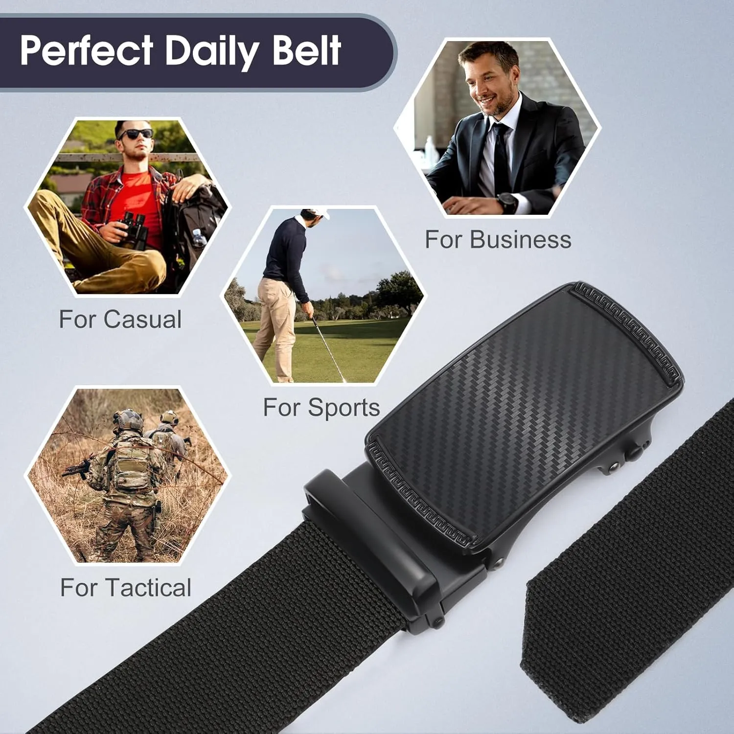 SANSTHS Golf Ratchet Belt for Men, Mens Belt Casual 1 1/3" Flag Pattern Auto Slide Buckle for Jeans