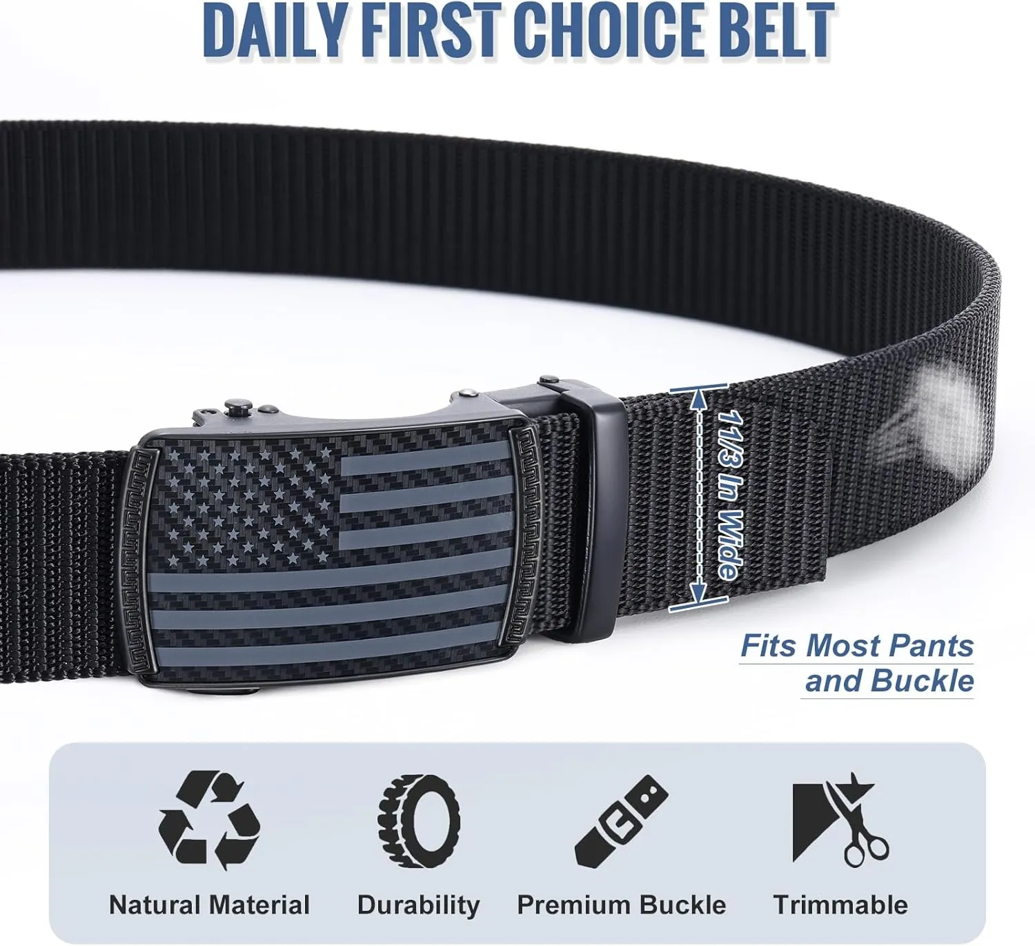 SANSTHS Golf Ratchet Belt for Men, Mens Belt Casual 1 1/3" Flag Pattern Auto Slide Buckle for Jeans