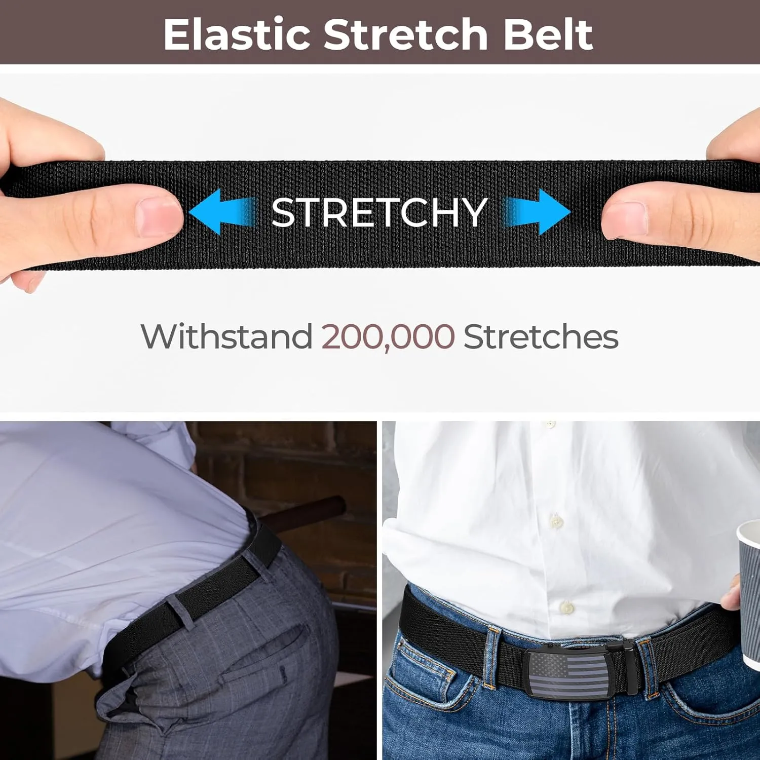 SANSTHS Mens Elastic Stretch Belt Ratchet Nylon Belts for Men Casual Work Jeans Golf Belts
