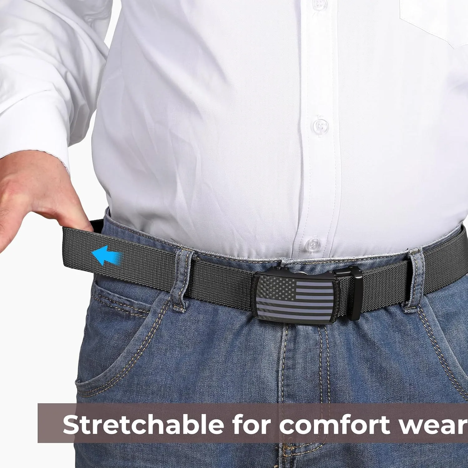 SANSTHS Mens Elastic Stretch Belt Ratchet Nylon Belts for Men Casual Work Jeans Golf Belts