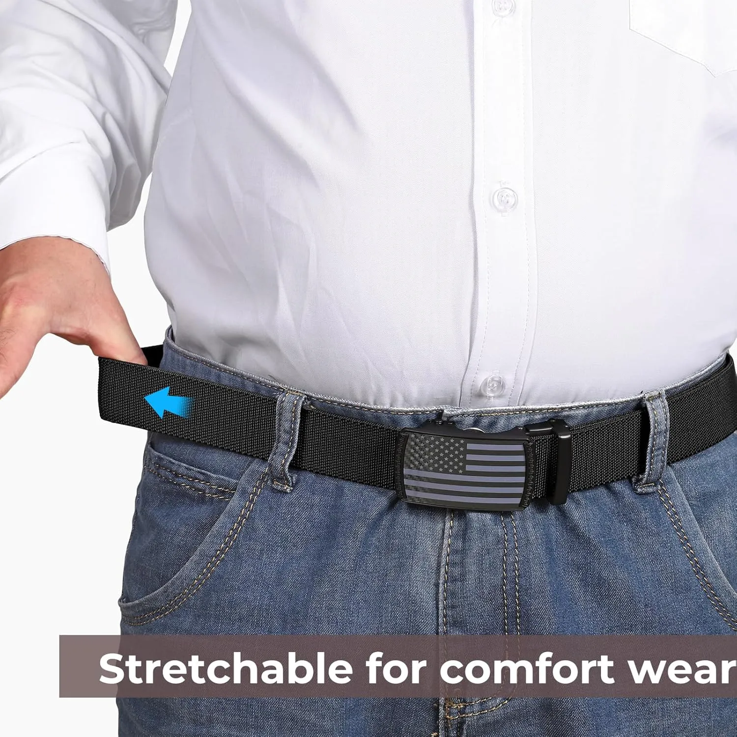 SANSTHS Mens Elastic Stretch Belt Ratchet Nylon Belts for Men Casual Work Jeans Golf Belts