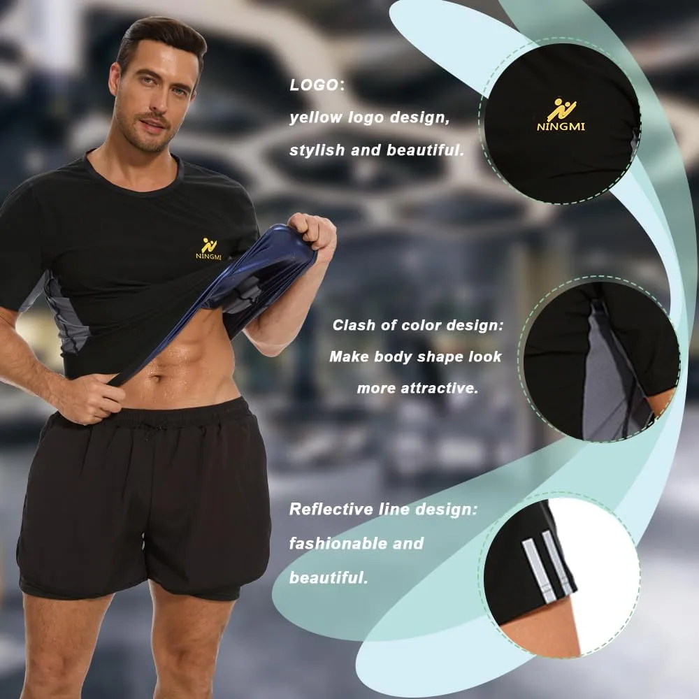 Sauna Suit for Men Short Sweat Suits Neoprene Body Shaper Sauna Shirt Workout Waist Trainer Vest Tummy