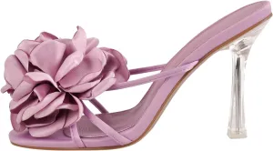 sexytag Satin Flower Heels Clear Kitten Heels Floral Print Thong Sandals Slip On Stiletto Slide Sandals Open Toe Mules