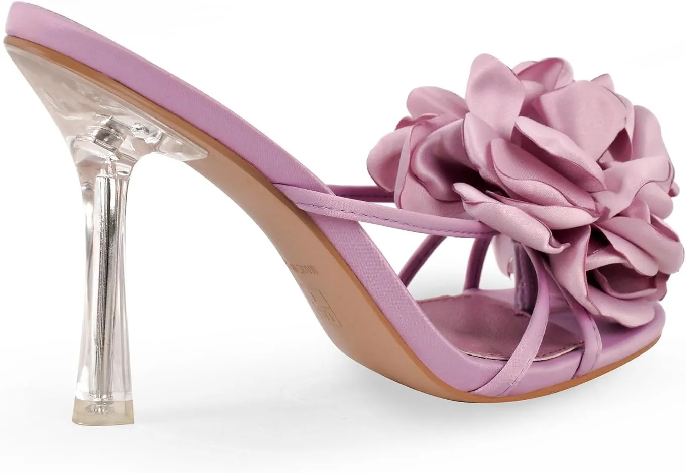 sexytag Satin Flower Heels Clear Kitten Heels Floral Print Thong Sandals Slip On Stiletto Slide Sandals Open Toe Mules
