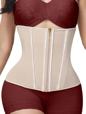 SHAPSHE Waist Trainer for Women Workout Waist Cincher Tummy Control Corset Shapewear Sports Girdle with Zipper Beige
