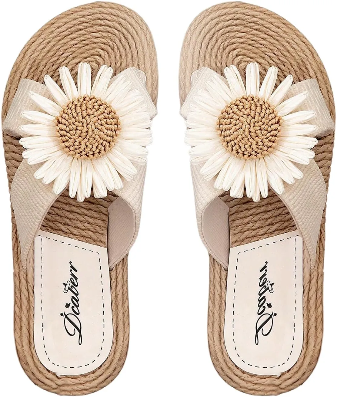 SHENHE Women's Summer Floral Decor Slippers Linen Sunflower Pattern Slipperon Sandal