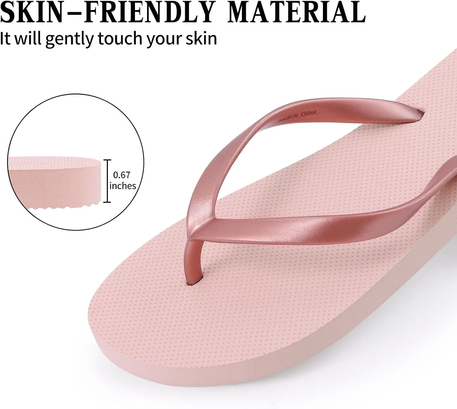 shevalues Slim Flip Flops for Women Beach Rubber Shower Shoes Basic Thong Sandals