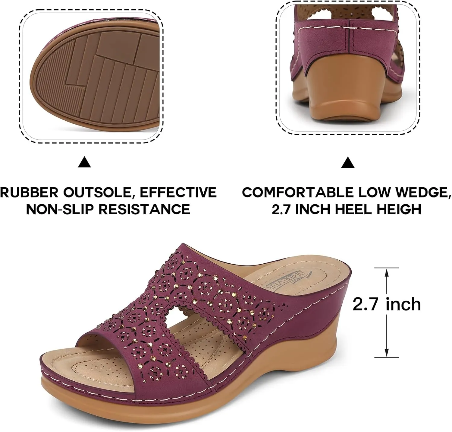 SHIBEVER Wedge Sandals for Women Dressy: Summer Slip On Womens - Slide Comfortable Walking Platform Sandals