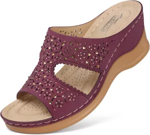 SHIBEVER Wedge Sandals for Women Dressy: Summer Slip On Womens - Slide Comfortable Walking Platform Sandals