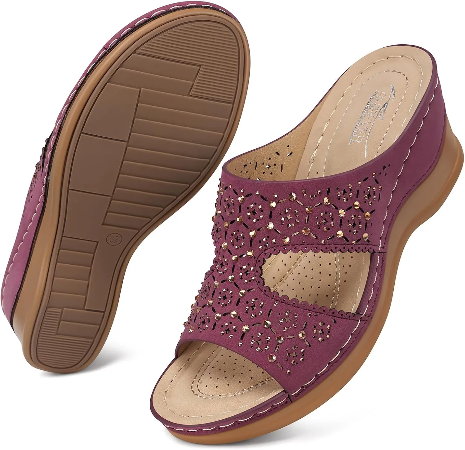 SHIBEVER Wedge Sandals for Women Dressy: Summer Slip On Womens - Slide Comfortable Walking Platform Sandals