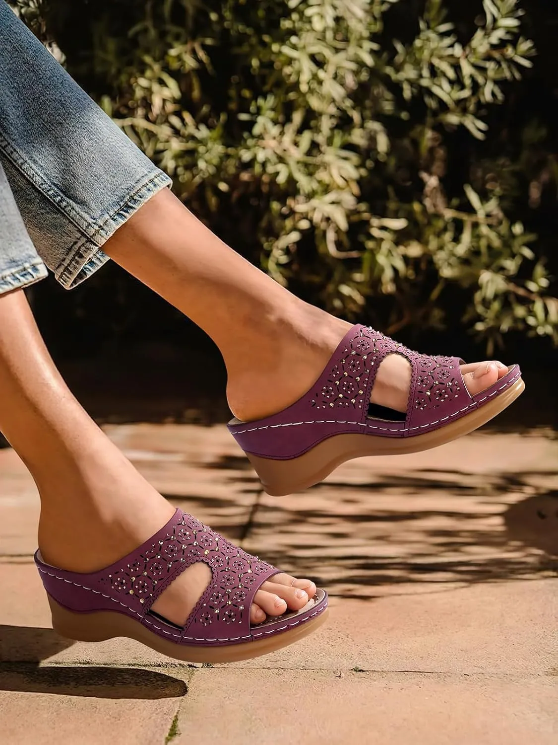 SHIBEVER Wedge Sandals for Women Dressy: Summer Slip On Womens - Slide Comfortable Walking Platform Sandals