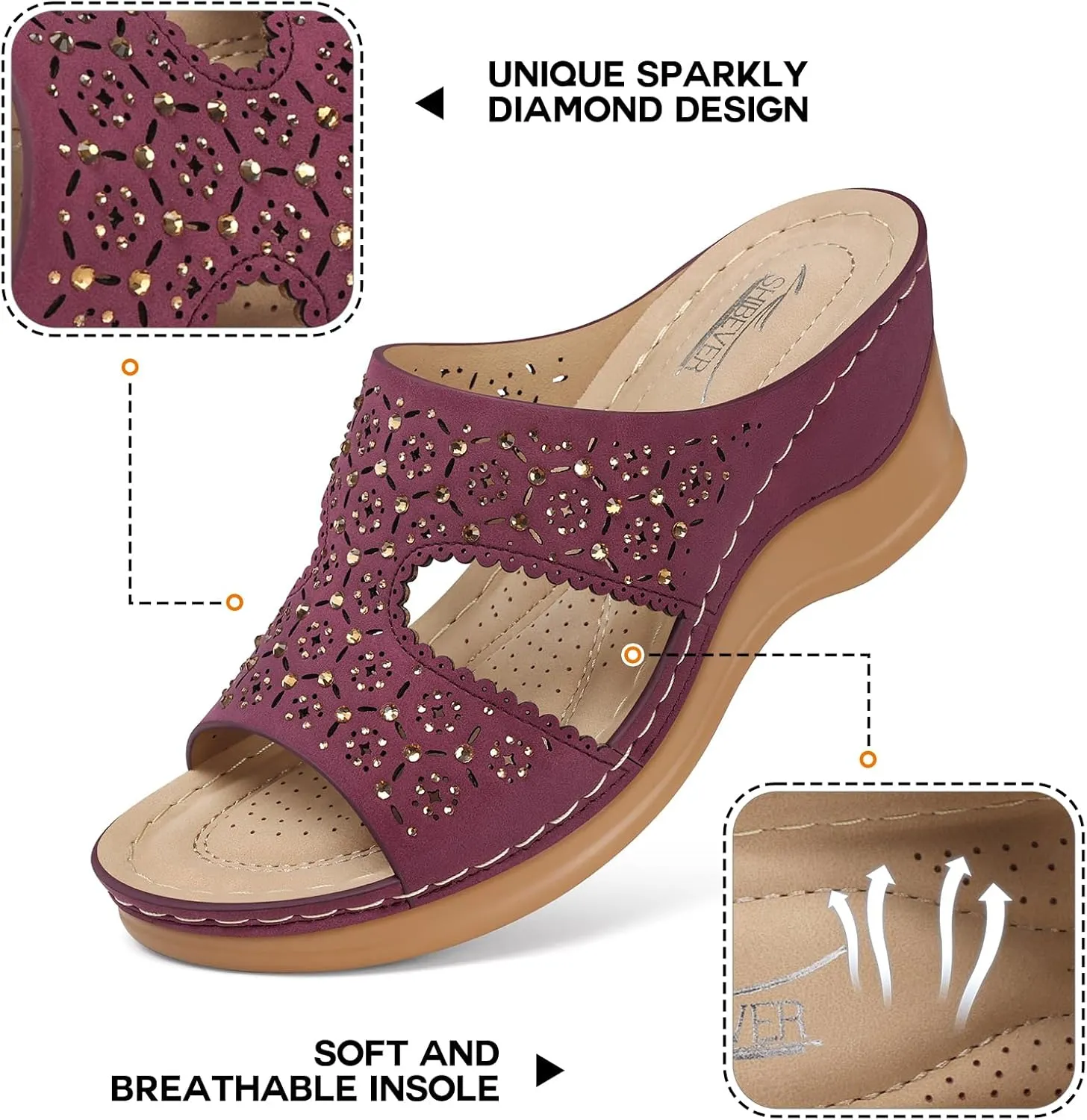 SHIBEVER Wedge Sandals for Women Dressy: Summer Slip On Womens - Slide Comfortable Walking Platform Sandals