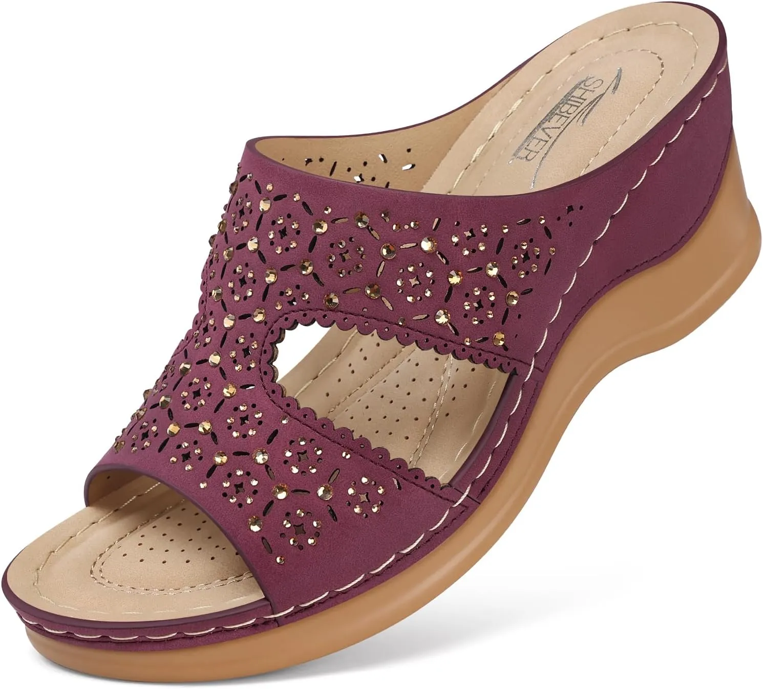 SHIBEVER Wedge Sandals for Women Dressy: Summer Slip On Womens - Slide Comfortable Walking Platform Sandals