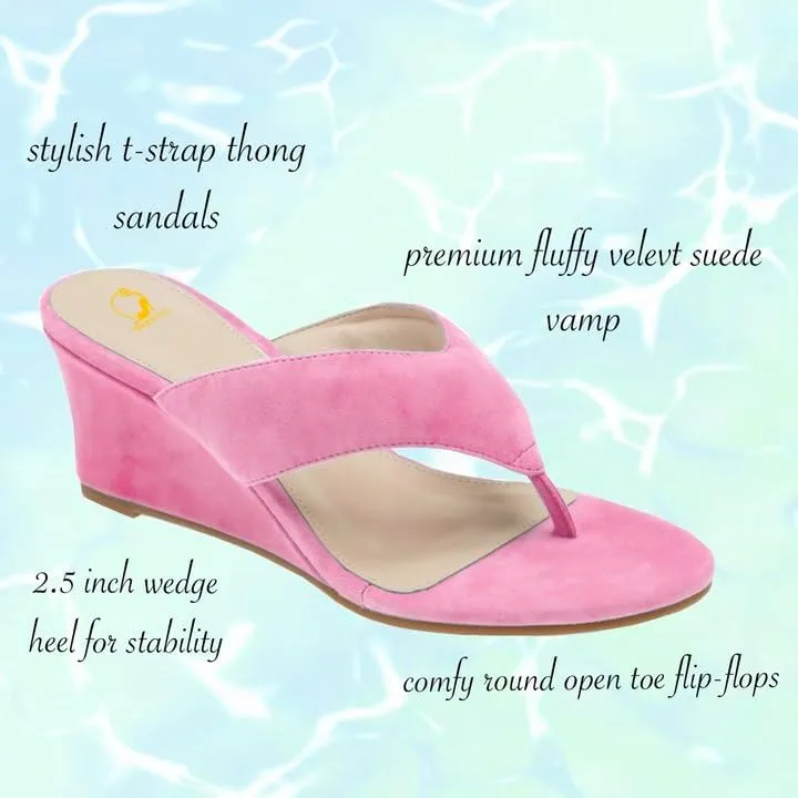 SHODENSE Women Wedge Heel Flip Flop Mules Open Peep Toe Suede Thong Sandals Mid Chunky Heels Flip-Flops Comfy Square Round Toe Slide Slippers Backless Slip On Summer Shoes Daily Party Office 4-11 M US