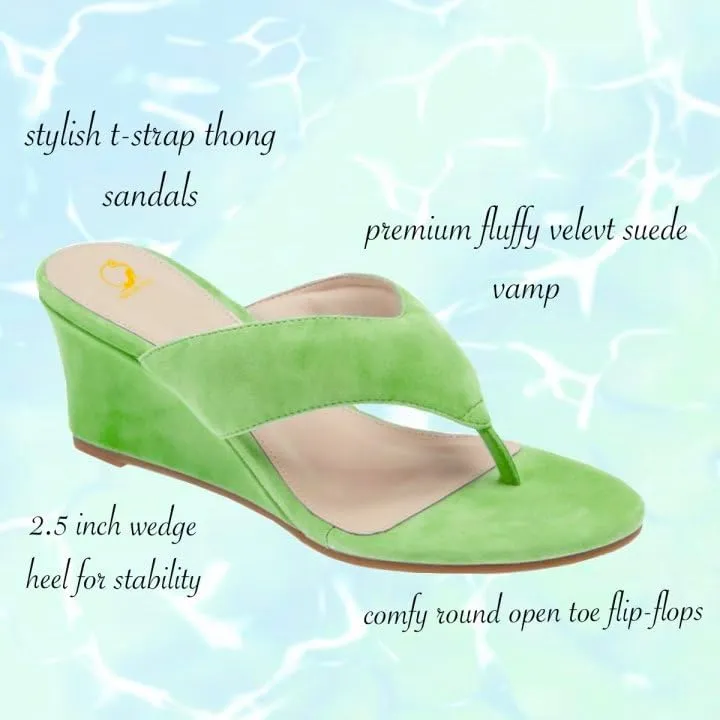 SHODENSE Women Wedge Heel Flip Flop Mules Open Peep Toe Suede Thong Sandals Mid Chunky Heels Flip-Flops Comfy Square Round Toe Slide Slippers Backless Slip On Summer Shoes Daily Party Office 4-11 M US