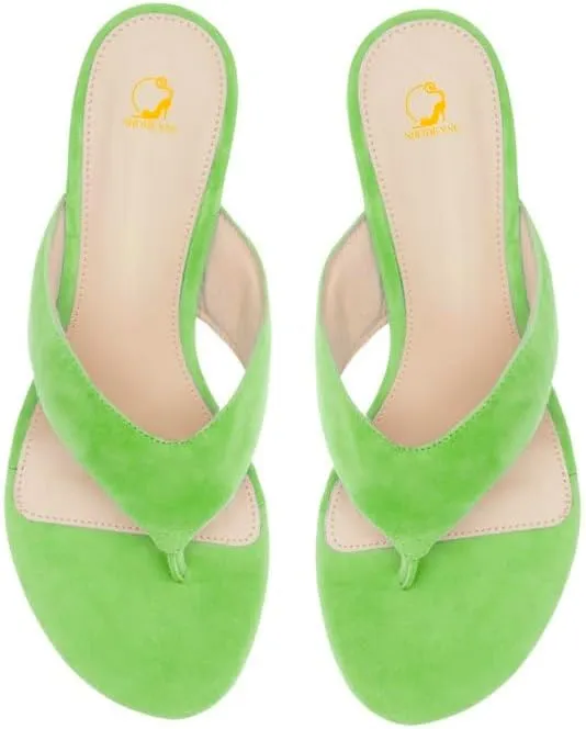 SHODENSE Women Wedge Heel Flip Flop Mules Open Peep Toe Suede Thong Sandals Mid Chunky Heels Flip-Flops Comfy Square Round Toe Slide Slippers Backless Slip On Summer Shoes Daily Party Office 4-11 M US