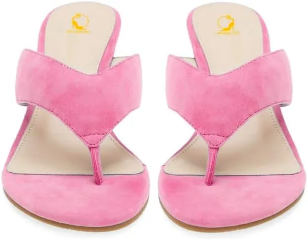 SHODENSE Women Wedge Heel Flip Flop Mules Open Peep Toe Suede Thong Sandals Mid Chunky Heels Flip-Flops Comfy Square Round Toe Slide Slippers Backless Slip On Summer Shoes Daily Party Office 4-11 M US