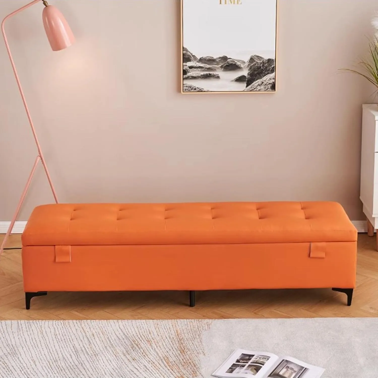 Shoe Changing Bench Flip Storage Bench with Cushioned Seat Solid Wood Bed End Bench,Double Lock Encryption Storage Large Capacity Space,Suitable for Entrance Corridor Bedroom Living Room(Ora