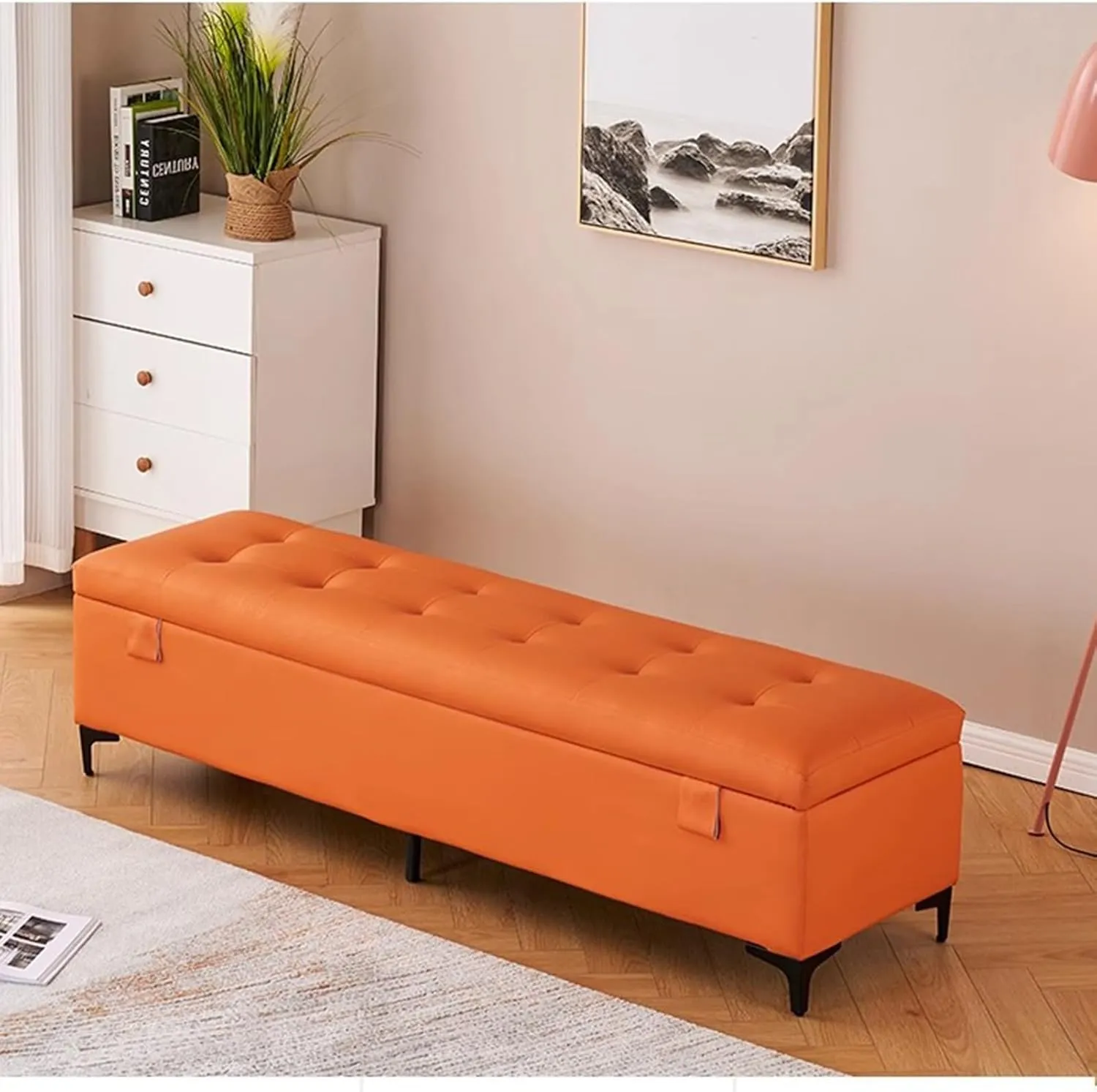 Shoe Changing Bench Flip Storage Bench with Cushioned Seat Solid Wood Bed End Bench,Double Lock Encryption Storage Large Capacity Space,Suitable for Entrance Corridor Bedroom Living Room(Ora