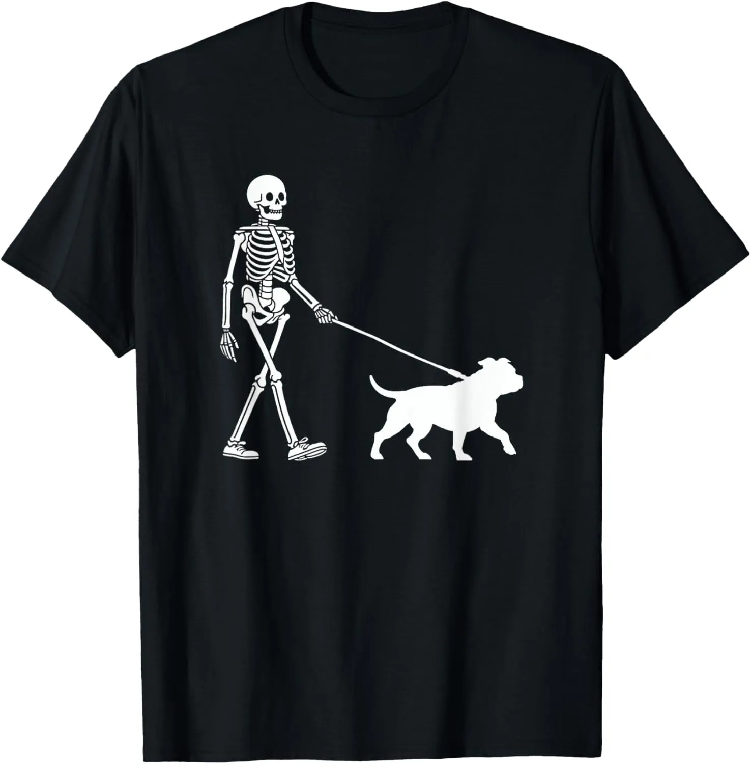 Skeleton Walking a Dog Stafford Staffy Halloween Outfit T-Shirt