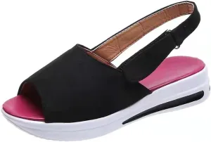 Slingback Sandals for Women Summer Comfy Open Toe Ankle Strap Hook&Loop Wedge Mouth Casual Dressy 2025 Platform Beach Shoes Shallow Non-Slip Espadrilles Trendy Slip On Buckle Wedges Flats