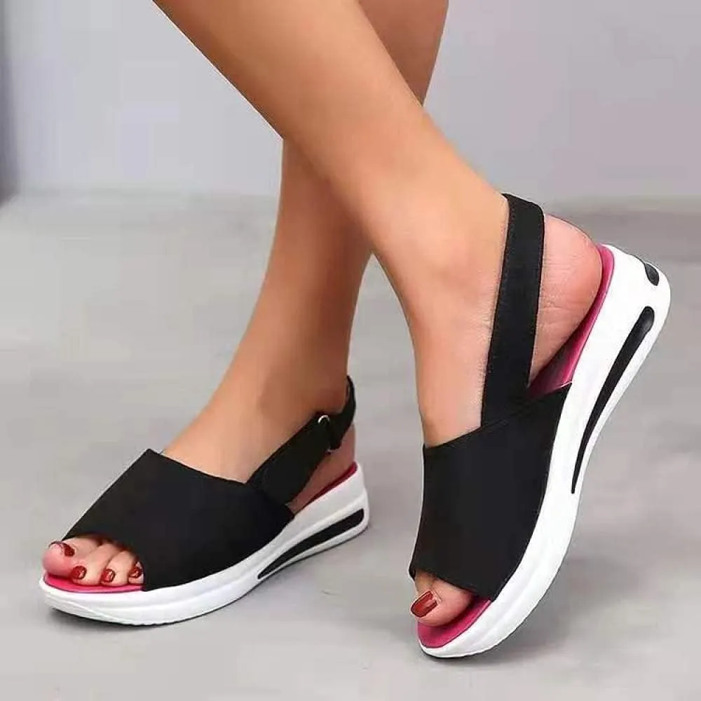 Slingback Sandals for Women Summer Comfy Open Toe Ankle Strap Hook&Loop Wedge Mouth Casual Dressy 2025 Platform Beach Shoes Shallow Non-Slip Espadrilles Trendy Slip On Buckle Wedges Flats