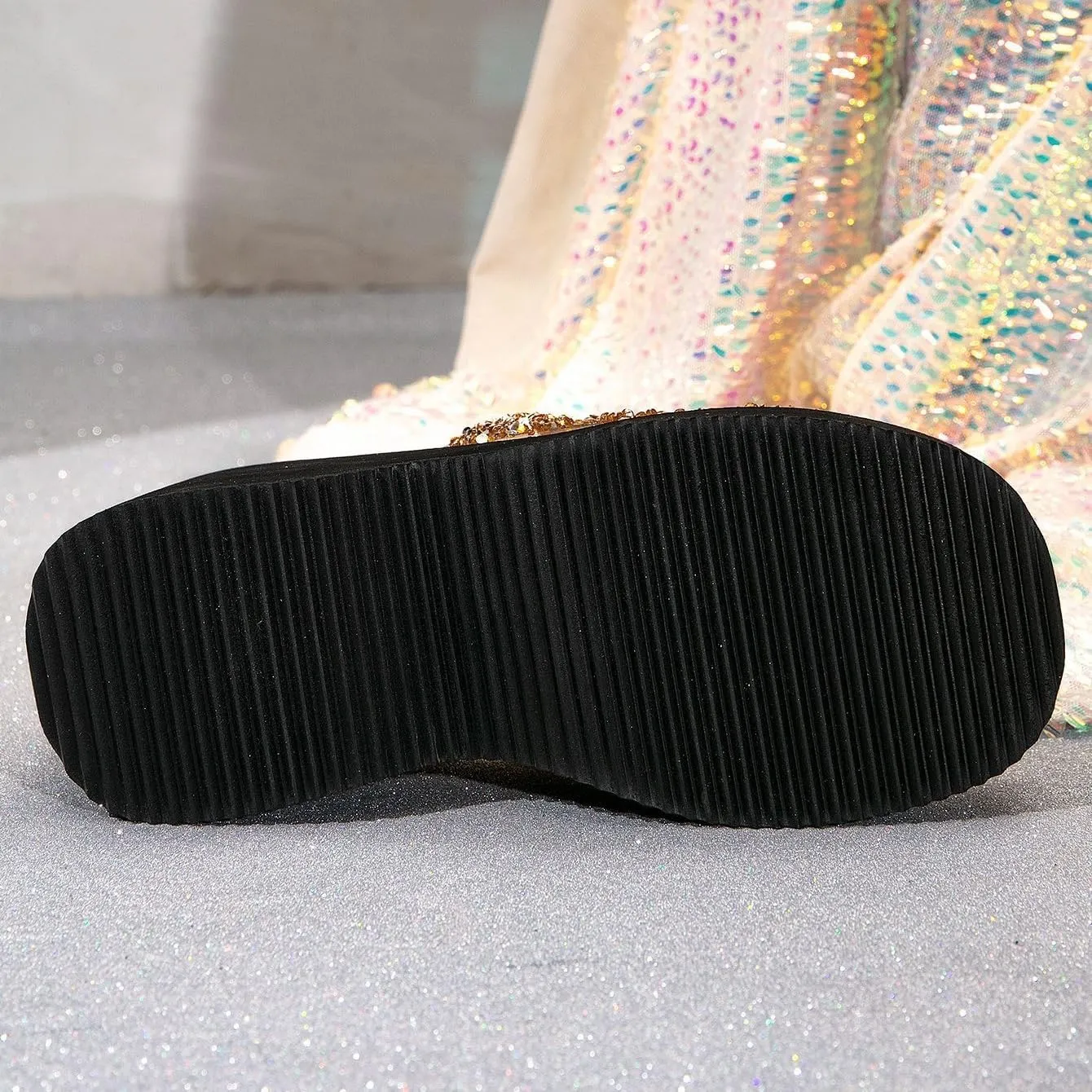 Slip on Wedges for Women Platform Chunky Sandals With Rhinestones Slides Sandals Open Toe Beach High Heel Slippers