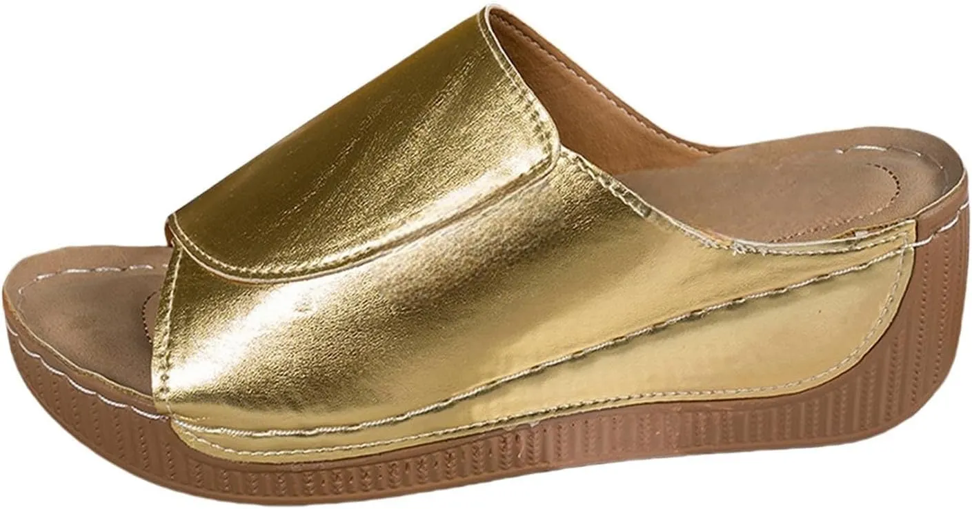 Slippers for Women Comfortable Summer Platform Wedge Slipper Casual Slip On Orthopedic Shoes with Arch Support Breathable Open Toe Sandals Dressy Walking Shoe for Beach
