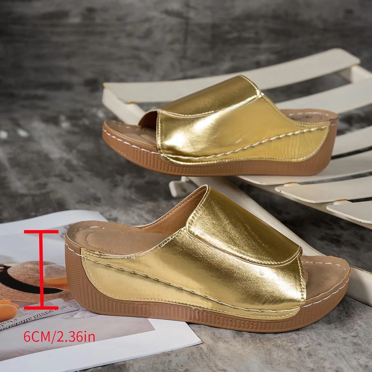 Slippers for Women Comfortable Summer Platform Wedge Slipper Casual Slip On Orthopedic Shoes with Arch Support Breathable Open Toe Sandals Dressy Walking Shoe for Beach