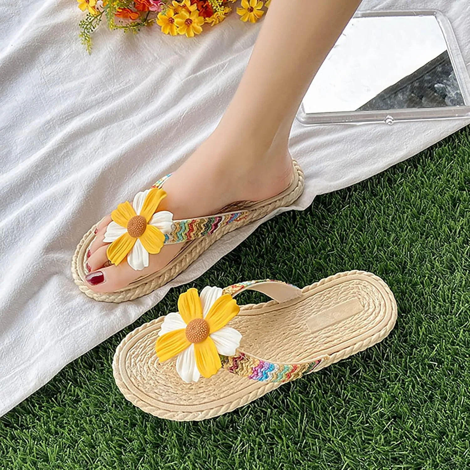 Slippers for Women Wearing Small Fresh Flowers in Summer New Fairy Versatile Soft Women Boot Slippers Hard Bottom