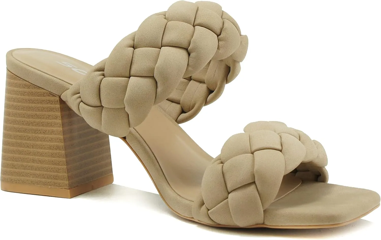 Soda BUGGY ~ Women Double Braided Straps Casual Open Square Toe Fashion Slide Block Heel Sandal