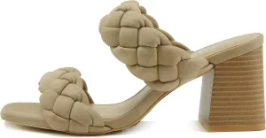 Soda BUGGY ~ Women Double Braided Straps Casual Open Square Toe Fashion Slide Block Heel Sandal
