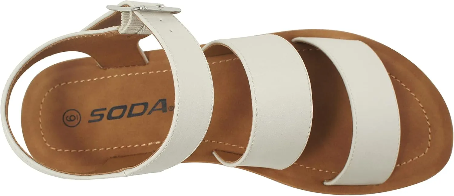 Soda COMING ~ Women Casual Open Toe Two Bands with Ankle Strap Fashion Slide Flat Sandal