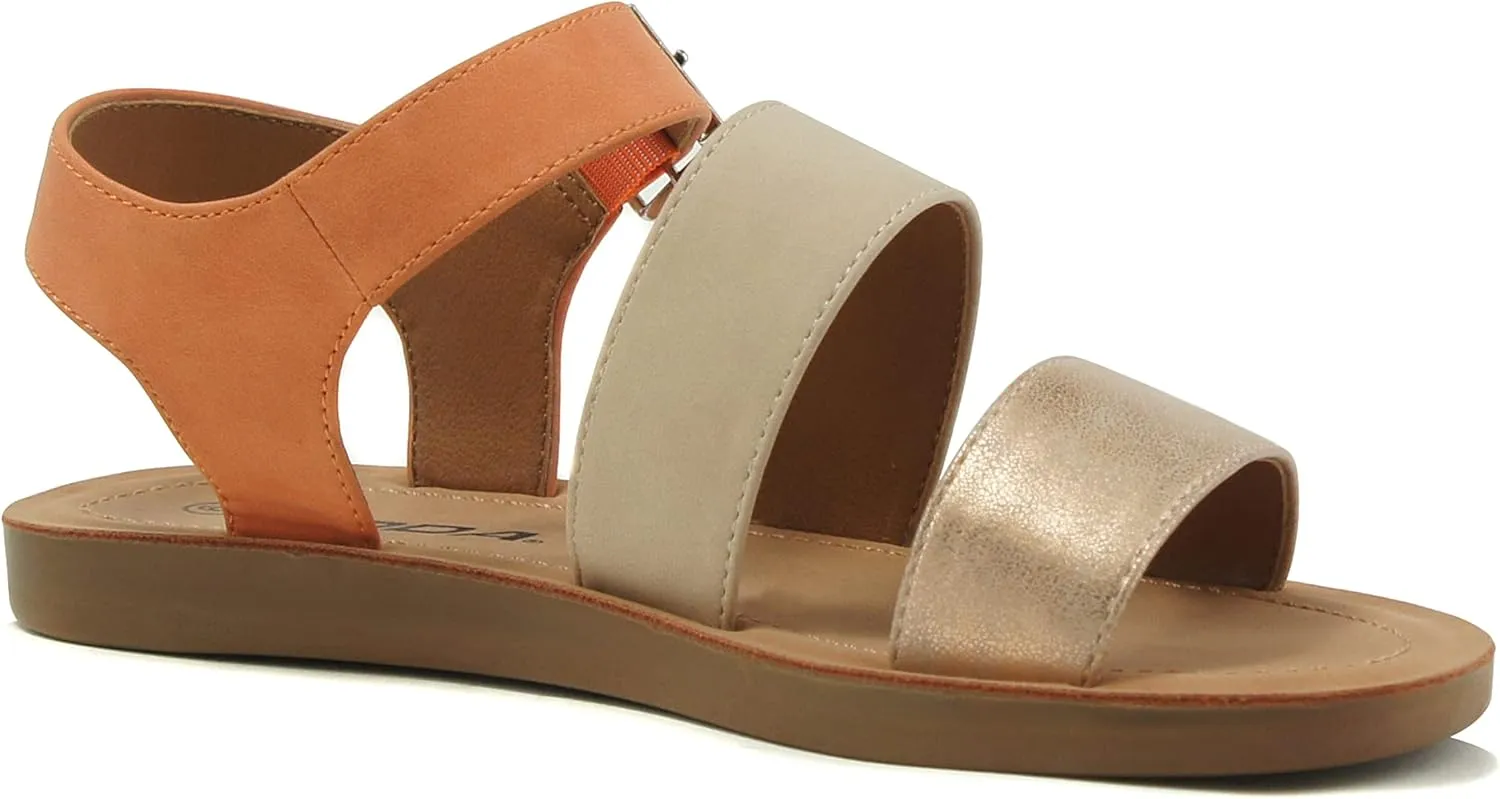 Soda COMING ~ Women Casual Open Toe Two Bands with Ankle Strap Fashion Slide Flat Sandal