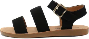 Soda COMING ~ Women Casual Open Toe Two Bands with Ankle Strap Fashion Slide Flat Sandal