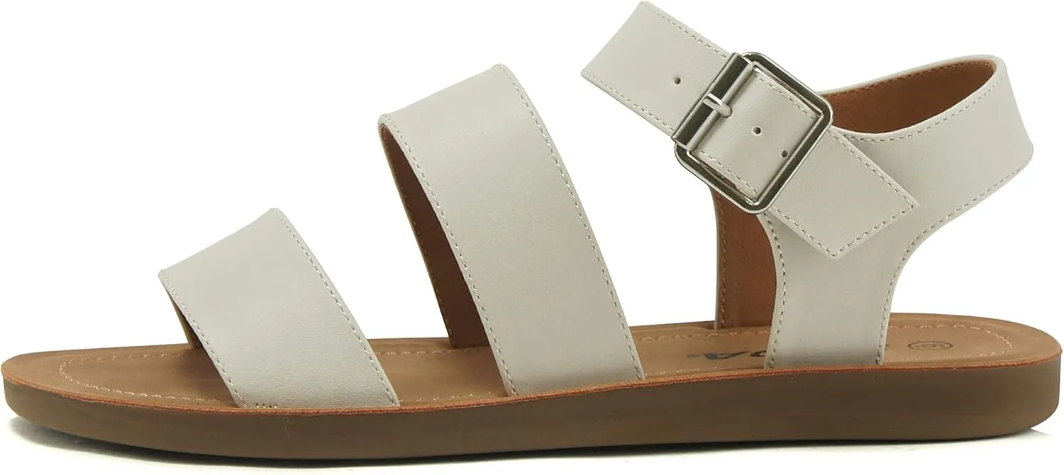 Soda COMING ~ Women Casual Open Toe Two Bands with Ankle Strap Fashion Slide Flat Sandal
