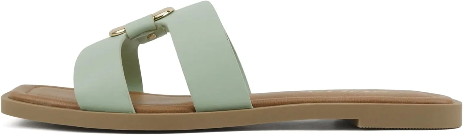 Soda “FENG” ~ Women Square Toe H-Band Slip-On Fashion Slide Sandal with Buckle Detail