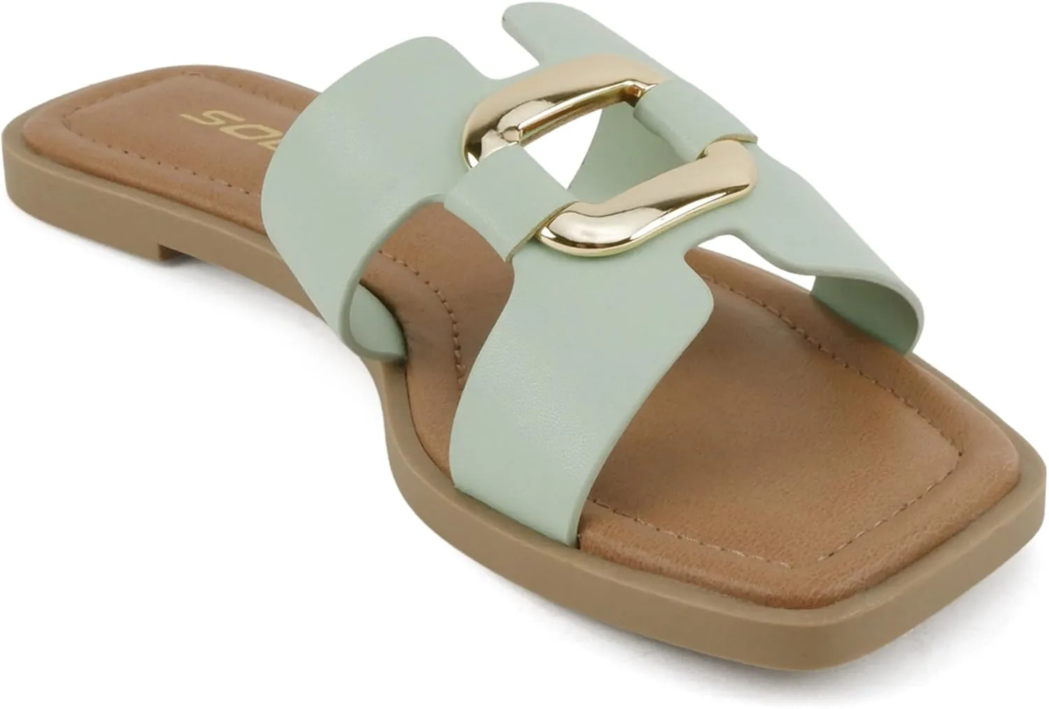 Soda “FENG” ~ Women Square Toe H-Band Slip-On Fashion Slide Sandal with Buckle Detail