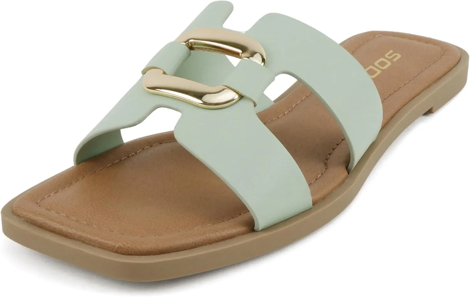 Soda “FENG” ~ Women Square Toe H-Band Slip-On Fashion Slide Sandal with Buckle Detail