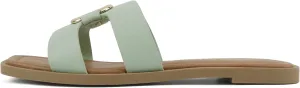 Soda “FENG” ~ Women Square Toe H-Band Slip-On Fashion Slide Sandal with Buckle Detail