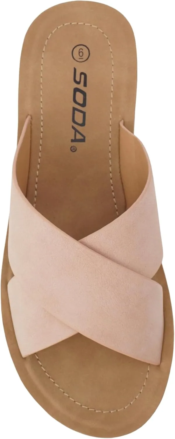 Soda LUCY ~ Women Open Toe Flatform Platform Crisscross Band Upper Fashion Slide Sandals