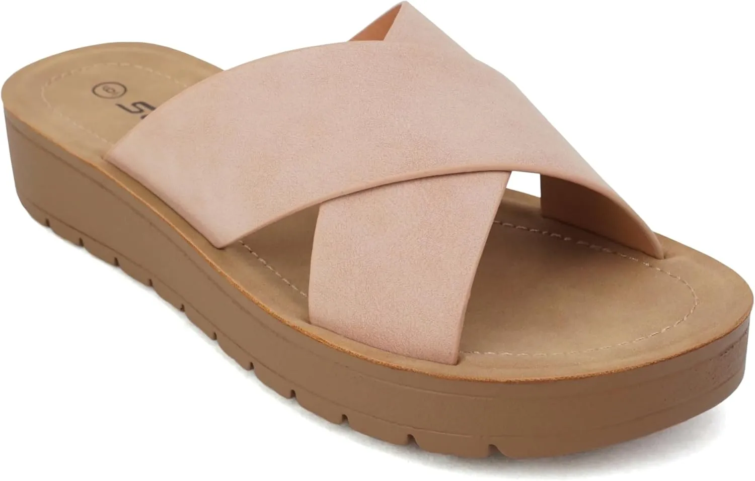 Soda LUCY ~ Women Open Toe Flatform Platform Crisscross Band Upper Fashion Slide Sandals