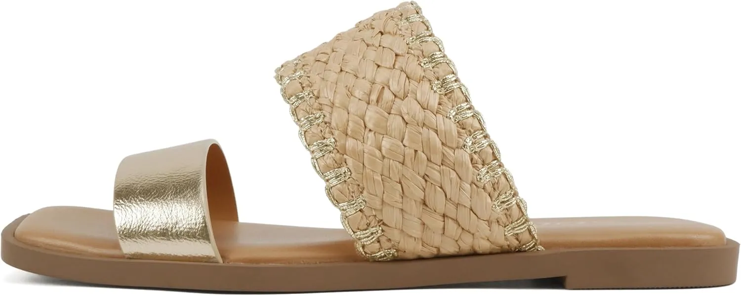 Soda Lysett ~ Women Square Toe Double Band Lug Slide Sandals