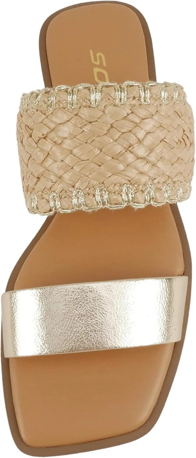 Soda Lysett ~ Women Square Toe Double Band Lug Slide Sandals