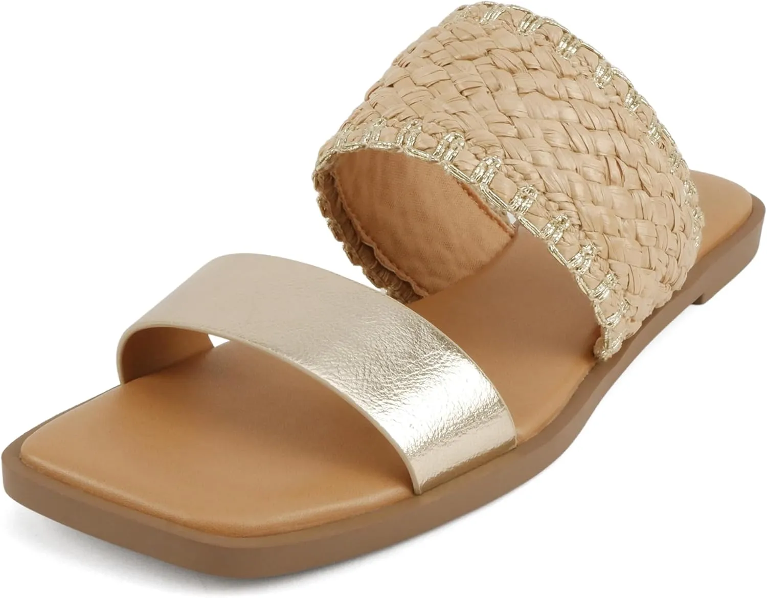 Soda Lysett ~ Women Square Toe Double Band Lug Slide Sandals