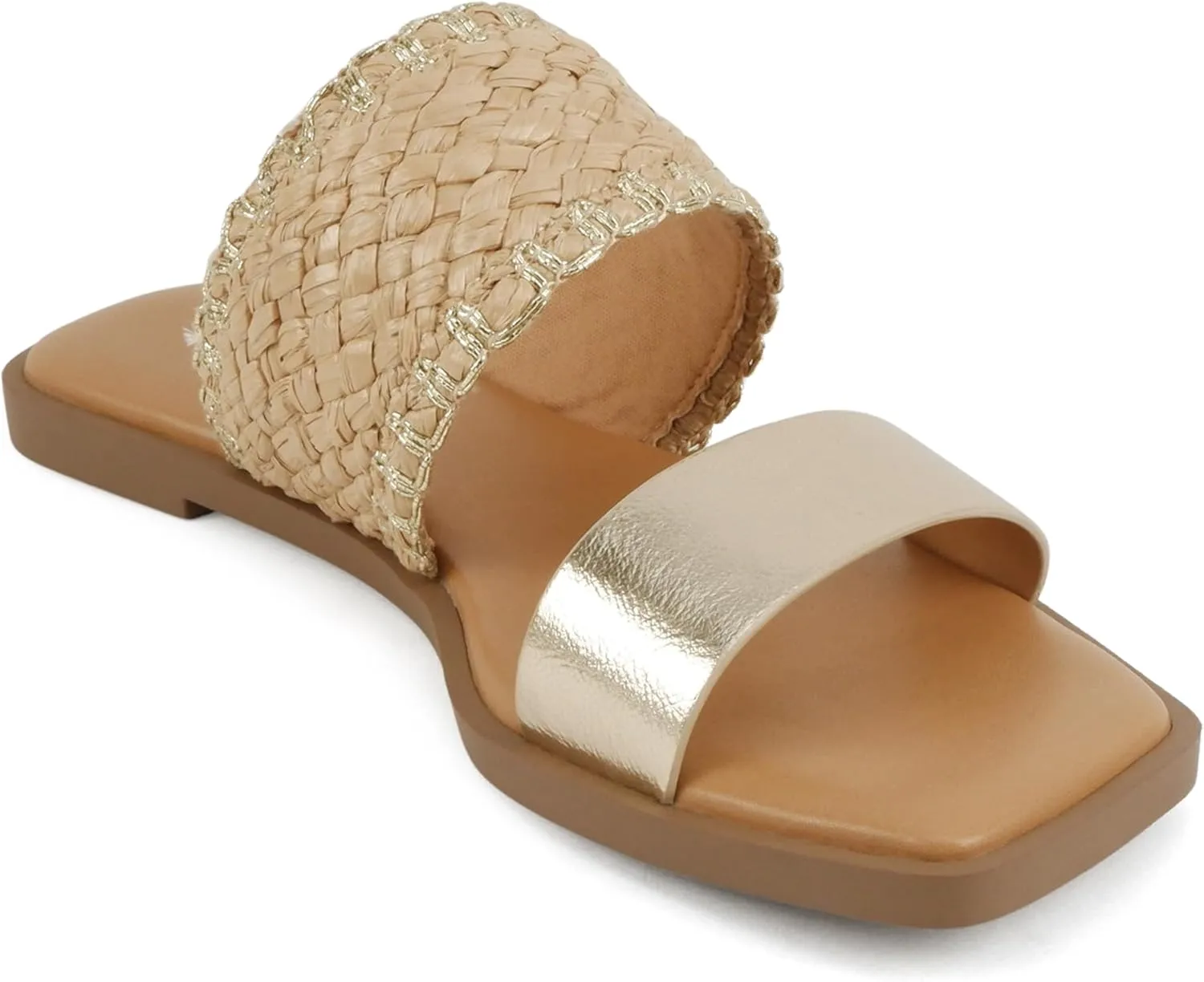 Soda Lysett ~ Women Square Toe Double Band Lug Slide Sandals
