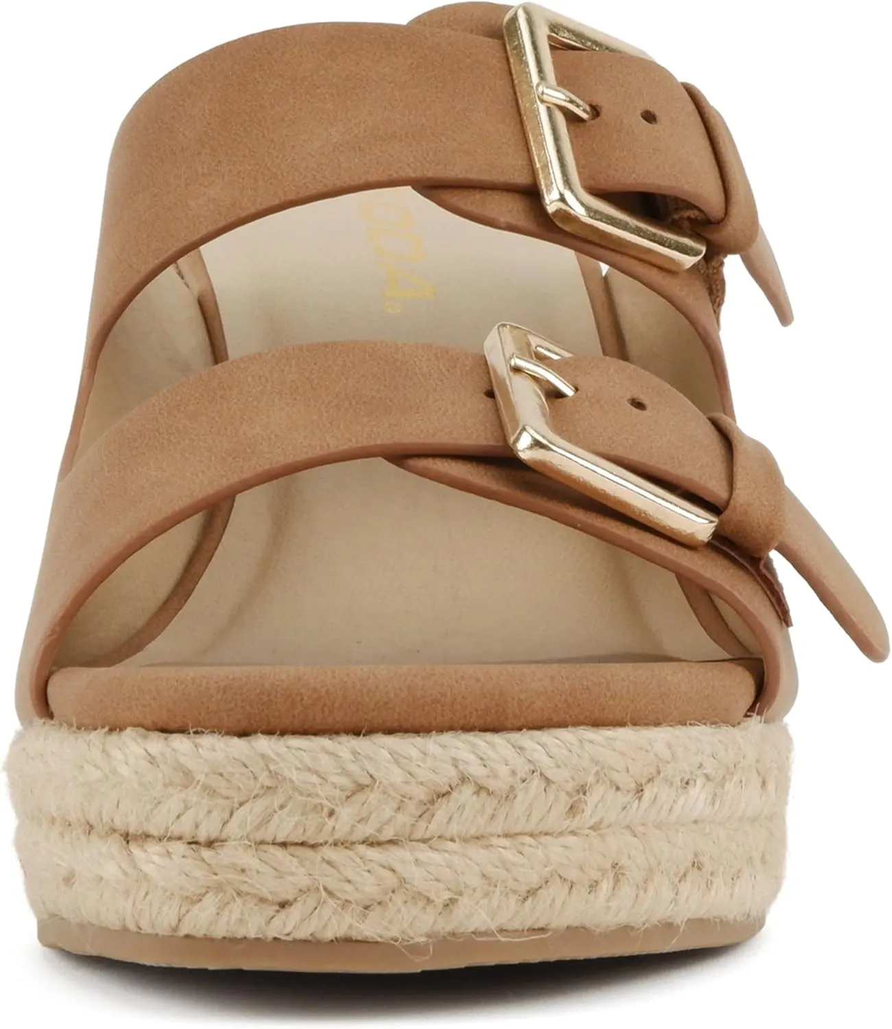 Soda “Nakia” ~ Women Open Round Toe Double Strap Wedge Sandal with Buckle Closures
