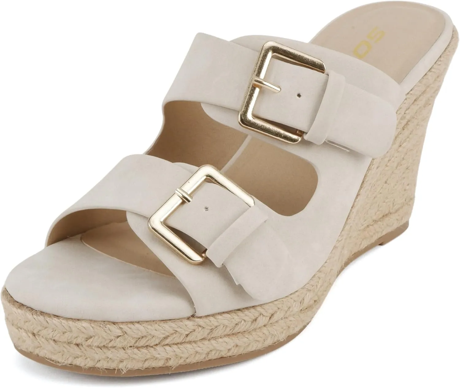 Soda “Nakia” ~ Women Open Round Toe Double Strap Wedge Sandal with Buckle Closures